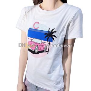 Camiseta de lentejuelas brillantes para mujer, camisetas informales de verano, camisetas de manga corta, camiseta blanca con estampado de coche