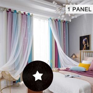 Estrellas brillantes Cortinas de tela para niños Cortinas de ventana de estrella de doble capa coloridas para sala de estar Dormitorio Cortina opaca 211203