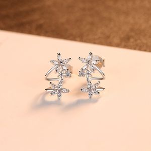 Shiny Zircon Flowers s925 Plata Clip-on Tornillo Volver Pendientes mujer Joyería Moda coreana Dulce Sin orificio para la oreja Pendientes Accesorios Regalo de aniversario