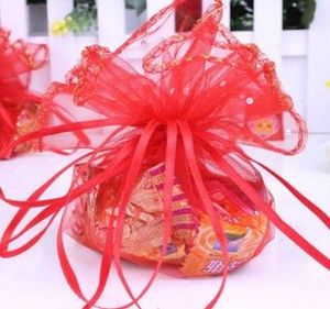Navire 200pcs rose rouge 35 cm de diamètre Organza Dots Round Bags Bages de bijoux de mariage Sacs-cadeaux de bonbons1290301