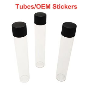 Bouteilles d'emballage, tubes en verre avec couvercles, longueur 115mm, offre d'étiquettes autocollantes OEM, vente en gros, bouchons à vis vides