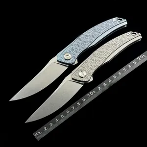 Shirogorov Quantum Cromax PM Blade-cuchillo plegable con mango de aleación de titanio, herramienta EDC de bolsillo para acampar al aire libre, caza