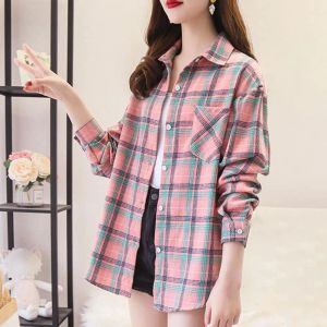 Camisa 2022 Tops de otoño primavera camisas a cuadros para mujer Blusas holgado de talla grande Blusas casuales de franela para mujer Top camisas de manga larga para hombres Blusas