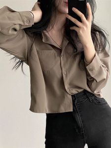 Camisa Jmprs diseñada para mujer, camisas de moda coreana, camisetas lisas de manga larga con botones, blusa corta de gasa para mujer de oficina, nueva