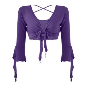 Camisa de mujer con cuello en V, manga 3/4 acampanada, Top corto con cordones, cárdigan para danza del vientre, Bolero, danza Oriental, disfraz de Samba Tango, blusa, Ropa de baile