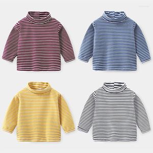 Camisas 2022 primavera Otoño Invierno 2-10 años niños algodón cuello alto manga larga básica cuello alto rayas camiseta para niños bebé niño