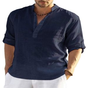 Designer Men's Linen Shirt | Long Sleeve V-Neck, Regular Fit, Black | 2024 Collection