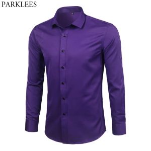 Chemises Shirts en fibre de bambou pour hommes Purple Men's Bamboo Fibre 2023 Brand New Slim Fit Long Manise Chemise Homme Non Iron Easy Care Formal Shirt Foral for Men