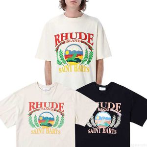 Chemises Rhude Beach Chair t-shirt Sunshine Wheat Print High Street Vintage Cotton Hommes et femmes T-shirt ample à manches courtes Top