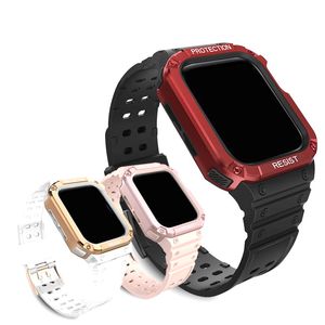 Estuche de armadura a prueba de golpes Correa de reloj para Apple Watch 44 mm 40 mm 41 mm 45 mm 38 mm 42 mm Pulsera deportiva siamés iWatch Series 7 6 5 4 3 Accesorios de correa de reloj