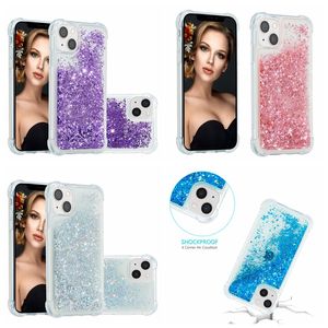 Étuis en TPU souple liquide antichoc pour iPhone 15 Plus 14 Pro Max 13 12 13 MINI iPhone15 11 XR XS 8 7 6 5 Quicksand Bling Glitter Sparkle Couverture arrière flottante Skins de téléphone pour filles