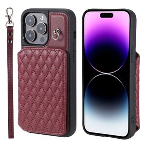 Étuis de téléphone à l'épreuve des chocs pour iPhone 15 14 13 12 11 Pro Max XR 7 8 Plus Couleur solide PU Leather Femme Multi-carte Slots Kickstand Cover Caxe avec bracelet à main