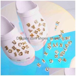 Chaussures Pièces Accessoires 26 Pièce Métal Doré Anglais Lettres Charmes Designer Diy Chaussures Decaration Pour Croc Jibbi Sabots Enfants Garçons W Dh8Pw