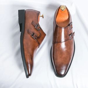 Zapatos 2023 Hot Formal Hombres zapatos de cuero Monk Strap Sapa Social Zapato para hombres Black Classic Dress Zapato de goma de negocios Adulto