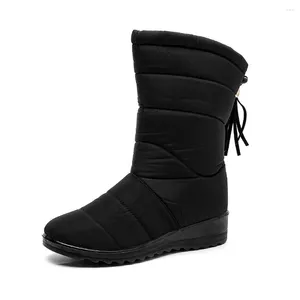Zapatos 2024 376 Botas de invierno para caminar para mujer a media pantorrilla impermeables para mujer nieve mujer Botas de cuña de goma piel cálida mujer 156