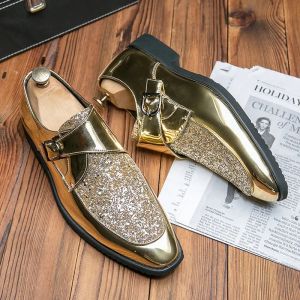 Zapatos zapatos hombres casuales hombre de verano para hombres shile dorado de cuero de patente para hombres dorados mocasins negocio de autobús puntiagudo lujo