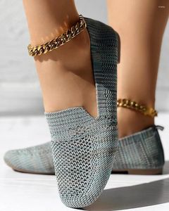 Zapatos Mocasines informales cuadrados lisos para mujer, zapatos planos de malla con punta de 800 colores, barco de Ballet de punto con fondo suave 588