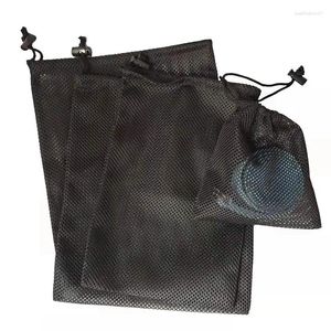 Sacs à provisions 1 pcs noir durable nylon maille cordon sac de rangement pochette multi-usage maison voyage activité de plein air sac à linge sac à provisions