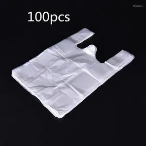 Sacs à provisions 100pcs T-shirt en plastique Retail Design Supermarket Handles Emballage