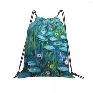 Bolsos de compras Claude Monet Art Print Portable Drawstring Belt Riding Backpack Gym Shoes Bag Ropa