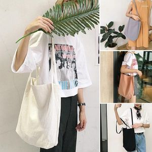 Bolsas de compras Bolsa de lino de algodón Correas de hombro delgadas Tela blanca Venta al por mayor Simple Mujer Negro Playa Casual Tote