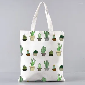 Sacs de courses mignon dessin animé Cactus plante en pot, sac à main en toile pliable écologique pour femmes, prix bas, vente en gros