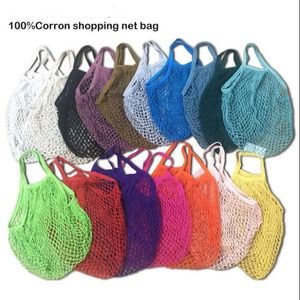 Bolsas de compras Bolsos Shopper Tote Mesh Net Tejido de algodón Cuerda Reutilizable Mango largo Bolsas de almacenamiento de frutas y verduras Bolso Organizador para el hogar Bolsa Sea Ship LSK245-1