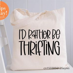 Bolsos de compras I'd Rrther Be Thrifting Graphic Hipster Cartoon Print Tote Girls Pacakge Hand Bag