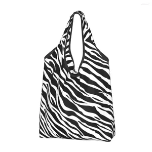 Bolsas de compras grandes reutilizables caballo cebra patrón impresión comestibles reciclar plegable bolsa de asas en blanco y negro lavable ligero