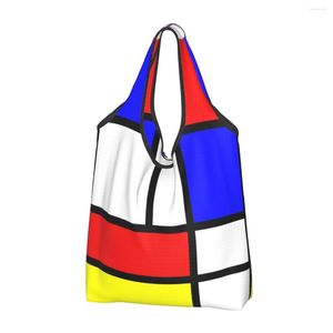 Bolsas de compras Mondrian Rojo Amarillo Azul Abstracto Tote de comestibles Mujeres Custom Geométrico Moderno Shopper Hombro Bolsos grandes