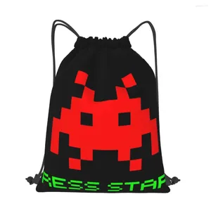 Sacs à provisions Press Start Space Invaders Jeu de tir d'avion Cordon Randonnée Stockage étanche Organiser Bundle Sac de corde de poche