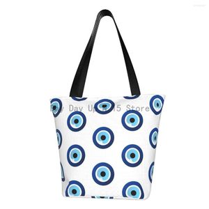 Bolsas de compras reutilizables, bolso Hamsa de mal de ojo griego, bolso de lona de hombro para mujer, amuleto Nazar duradero, abalorio bohemio, comprador de comestibles