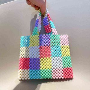 Bolsas de compras Primavera Colores contrastantes Bolso con cuentas Hecho a mano Cuentas coloridas Bolso para mujeres Recorte de verano Vacaciones en la playa Embrague 220303