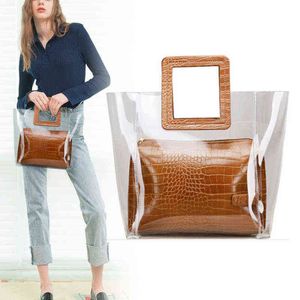 Sacs à provisions PU TRANSPARENT PU Sac à main Lady 2022 Nouvel Américain européen pour femme Enfant Mother Tote Grand Sac PVC Beach 220303