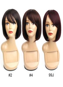 Perruques de cheveux humains courts de style Bob cheveux chinois couleur naturelle brun foncé vin foncé bordeaux 99j cheveux droits capless perruques No3600374