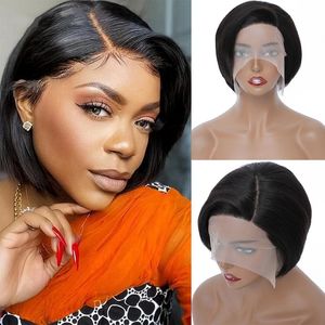 Short Bob Wig Pixie Cut Wig Straight Human Hair T Part Transparent Lace For Women Pre plucked Hairline Brazilian Wigs