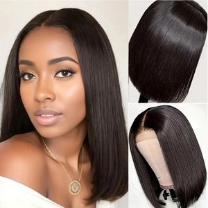 Perruque Bob Lace Front Wig naturelle indienne Remy, cheveux courts, lisses, pre-plucked, bruts, pour femmes noires, vente en gros