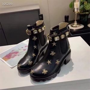 Short boot belt buckle metal women's shoes classic thick heeled leather designer shoes high heeled fashionable diamond women's boot box
