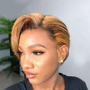 Short Pixie Cut Lace Wigs upplier Venta al por mayor y al por menor Cabello humano virgen Recto T1b / 27 Ombre