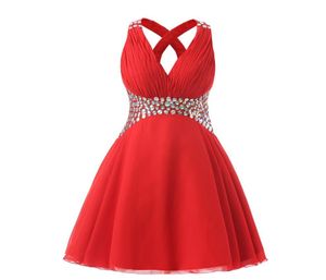 Vestidos de fiesta rojos cortos 2017 cristales con cuentas plisadas adolescentes baratos vestidos de fiesta de fiesta de casa de campo de octavo grado PO5013584