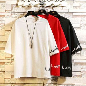 Camiseta de manga corta roja, blanca, negra y roja para hombre, camiseta de verano 2021, camisetas de moda china, ropa de gran tamaño 4XL 5XL cuello redondo G1222