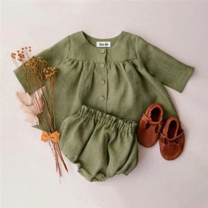 Shorts Baby Girl Clothing Set 024m Vestido de bebé de manga larga+Portas de bebé Algodón Blanco verde rosa otoño lindo