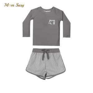 Shorts Fashion Baby Boy Swim Suite Tshirt à manches longues + Shorts 2pcs Bandle d'enfant enfant de maillot de bain enfant de bain Kid Swimming Vêtements 17Y