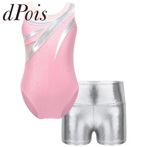 Pantalones cortos para niñas niñas sin mangas gimnasia monstruos + pantalones cortos diamantes de diezu brillante