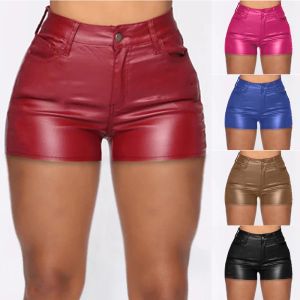 Short en cuir PU pour femmes, sexy, couleur unie, taille haute, serré, sac à fesses, décontracté, grande taille, vente en gros