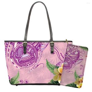 Sacs à bandouliers 2024 sacs à main sac 2 pc / ensemble Polynésian Tribal Floral Imprimé pour femmes Pu Leather Handbag Wallet