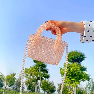 Sacs à bandoulière clair couleur cristal sac perlé nouvelles perles faites à la main petite pochette sac à main filles Transparent sac de plage vacances 230509