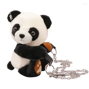 Bolsos de hombro lindo 3D Panda oso bandolera de felpa para chicas adolescentes mujeres Kawaii pequeña cadena teléfono bolsa Sling Messenger