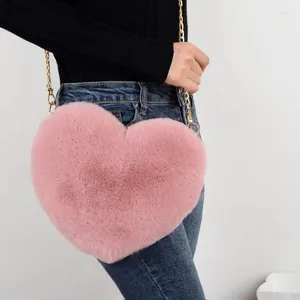 Sacs à bandoulière mode femmes sacs à main en forme de coeur mignon Kawaii fausse fourrure bandoulière portefeuille sac à main en peluche chaîne sac dame sac à main