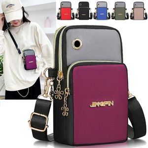 Bolsas de hombro Bolsa de mujer de moda Globo Teléfono móvil Crossbody para bolsa celular con enchufe para auriculares Cartera de 3 capas